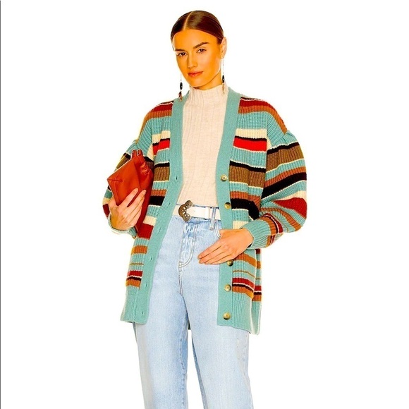 Ulla Johnson Sweaters - Ulla Johnson Teal striped Tillie ballon sleeve cardigan sweater S